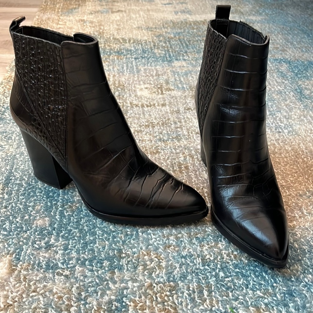 Marc Fisher Alva Pointy Toe Bootie in Black Croco